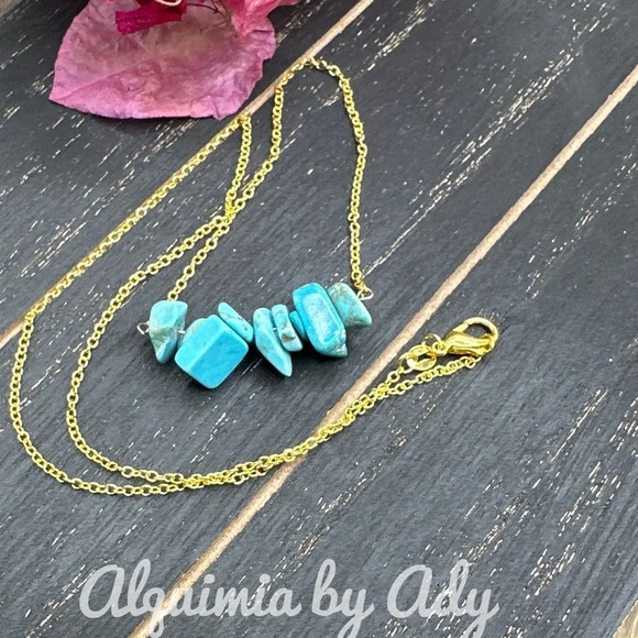 Turquoise balanced bar vermeil gold 925 stamped healing crystals/protection - Picture 2 of 5